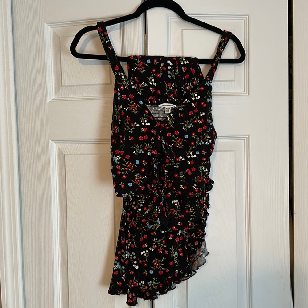 AE two piece outfit floral print red white and blue